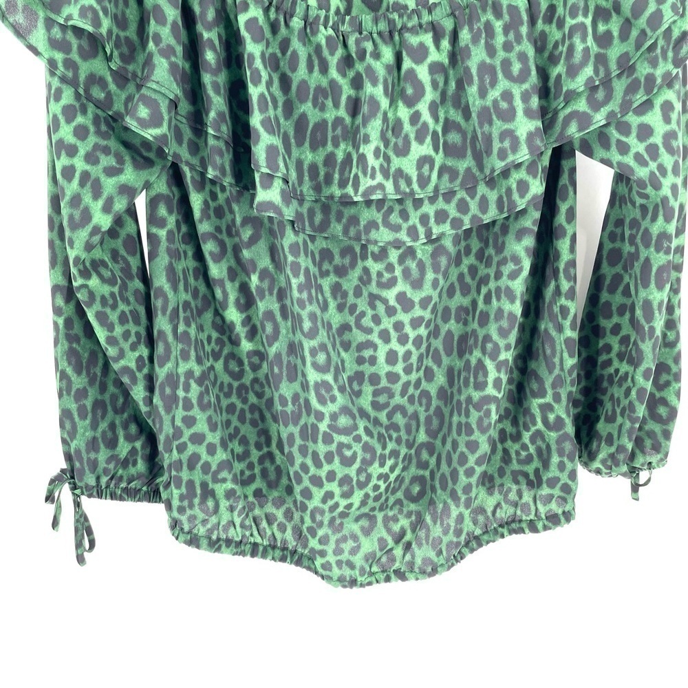 Michael Kors Green Black Leopard Print Off Shoulder Blouse Top - Picture 4 of 7